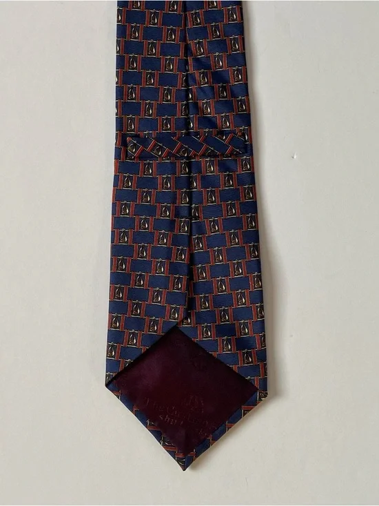 Equestrian Silk Tie Hand Tailored Stirrups Navy Blue Red Necktie Horses Preppy - Picture 12 of 13